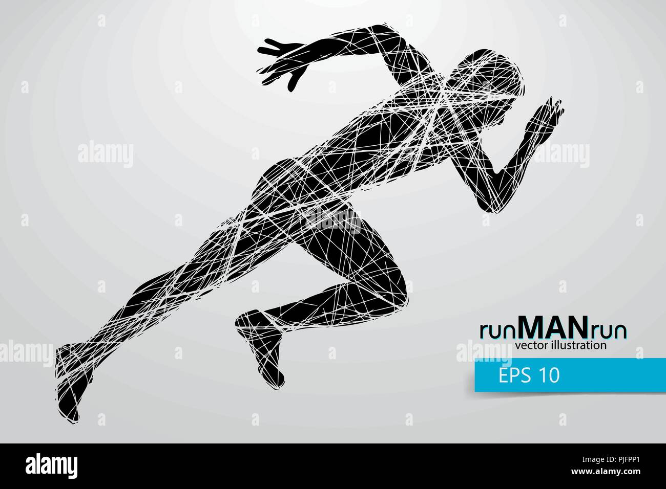 Silhouette di un uomo che corre. Il testo e lo sfondo su uno strato separato, il colore può essere cambiato in un solo clic. Illustrazione Vettoriale