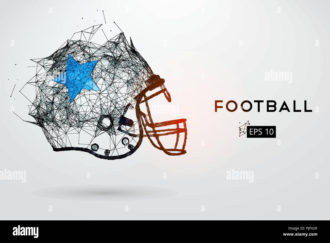 Il Football americano casco in nero. Punti, linee, triangoli, testo, il colore e gli effetti di sfondo su un strati separati, il colore può essere cambiato in un solo clic. Illustrazione Vettoriale