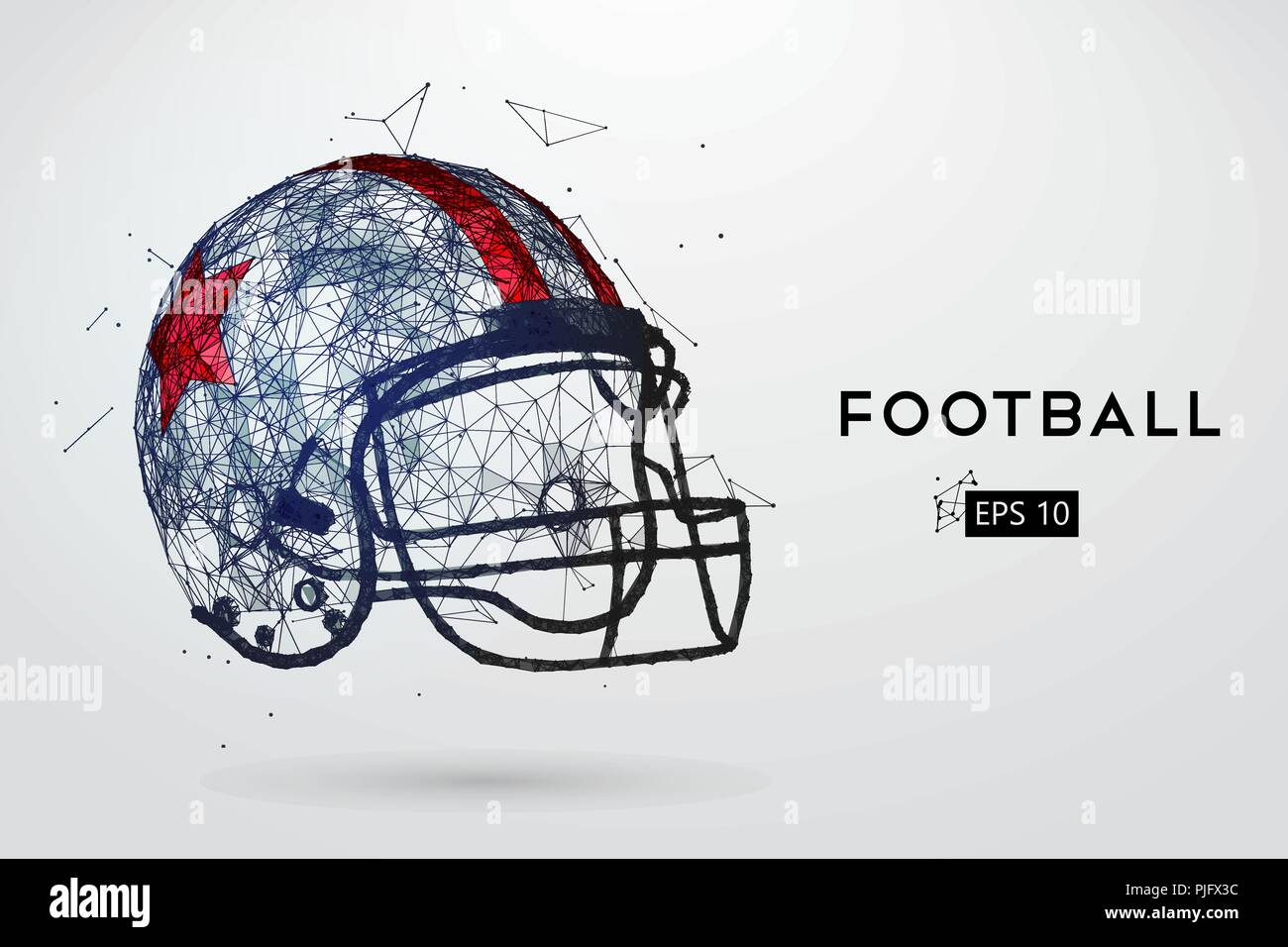 Il Football americano casco in nero. Punti, linee, triangoli, testo, il colore e gli effetti di sfondo su un strati separati, il colore può essere cambiato in un solo clic. Illustrazione Vettoriale
