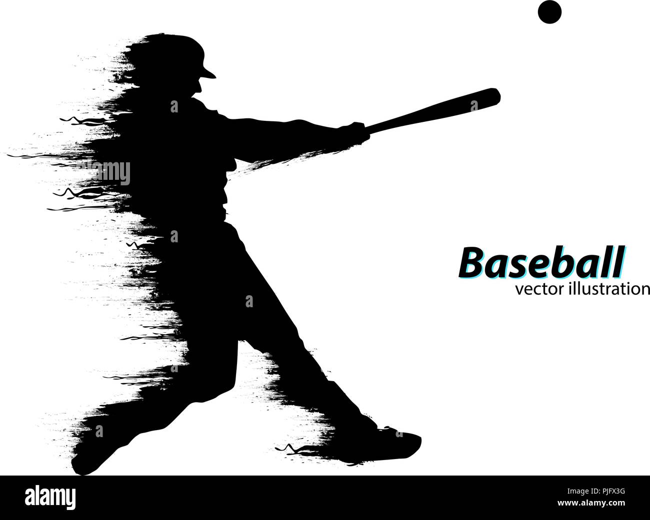 Silhouette di un giocatore di baseball. Il testo su un livello separato, il colore può essere cambiato in un solo clic. Illustrazione Vettoriale Illustrazione Vettoriale