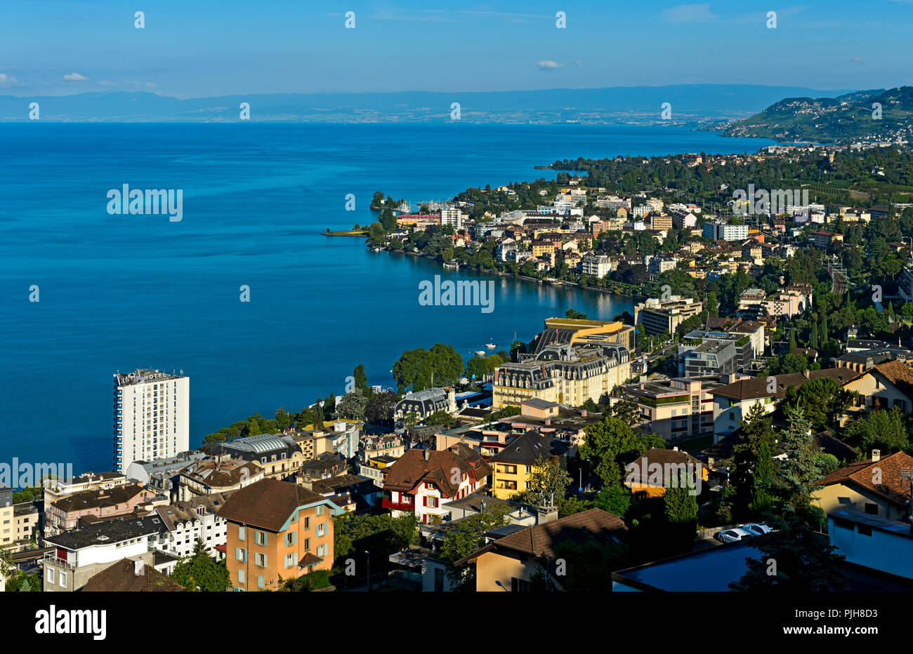 Montreux sul Lago di Ginevra, highrise Eurotel Hotel, Montreux, Vaud, Svizzera Foto Stock