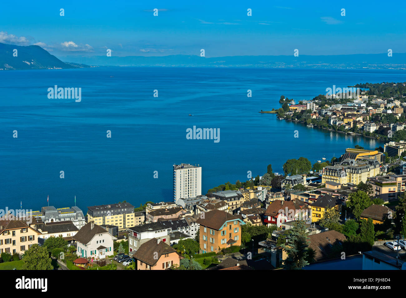 Montreux sul Lago di Ginevra, highrise Eurotel Hotel, Montreux, Vaud, Svizzera Foto Stock