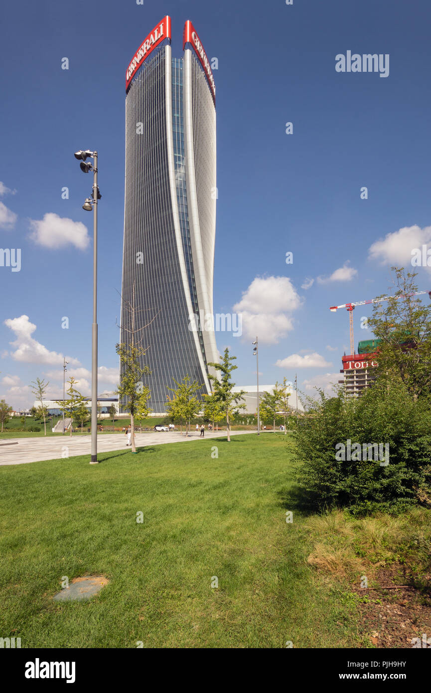 Zaha Hadid Architects, nuova torre Generali, 2017 - twisted grattacielo, forma organica alto edificio, quartiere Citylife, Milano, Italia, esterna Foto Stock