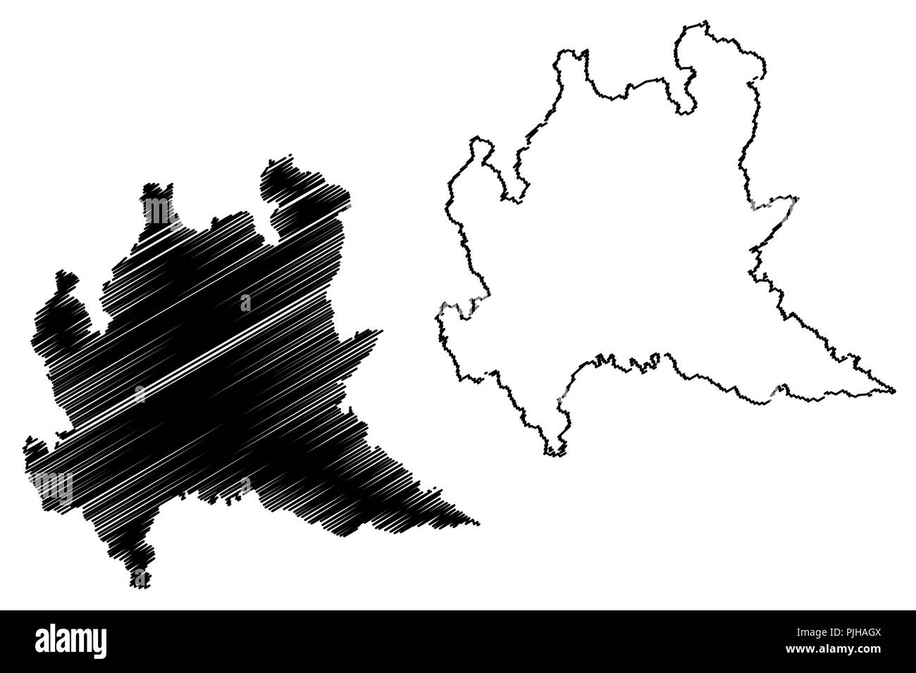 Lombardia (regione autonoma dell'Italia) mappa illustrazione vettoriale, scribble schizzo lombardia mappa Illustrazione Vettoriale