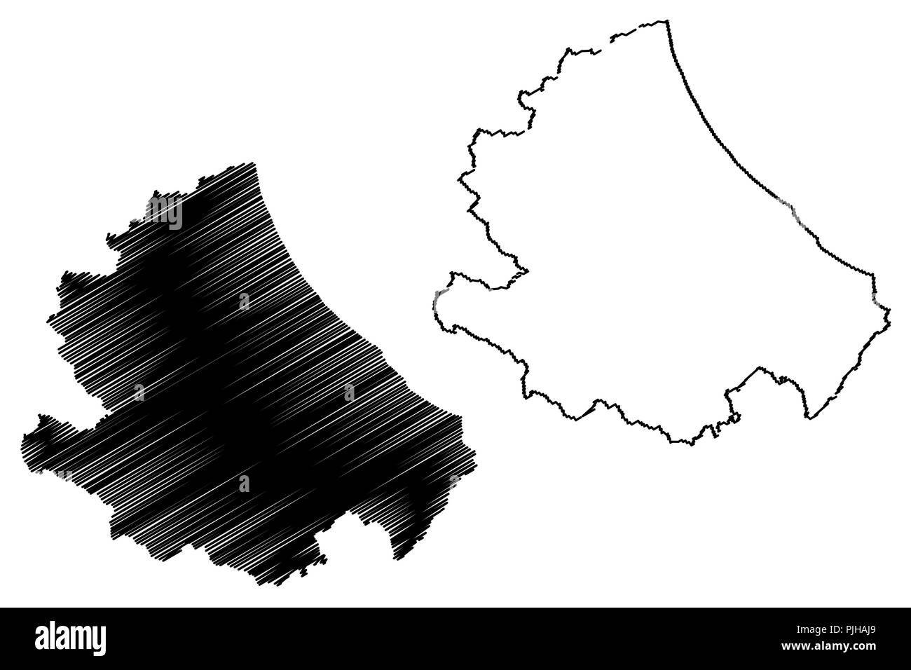 Abruzzo (regione dell'Italia) mappa illustrazione vettoriale, scribble schizzo Abruzzo mappa Illustrazione Vettoriale