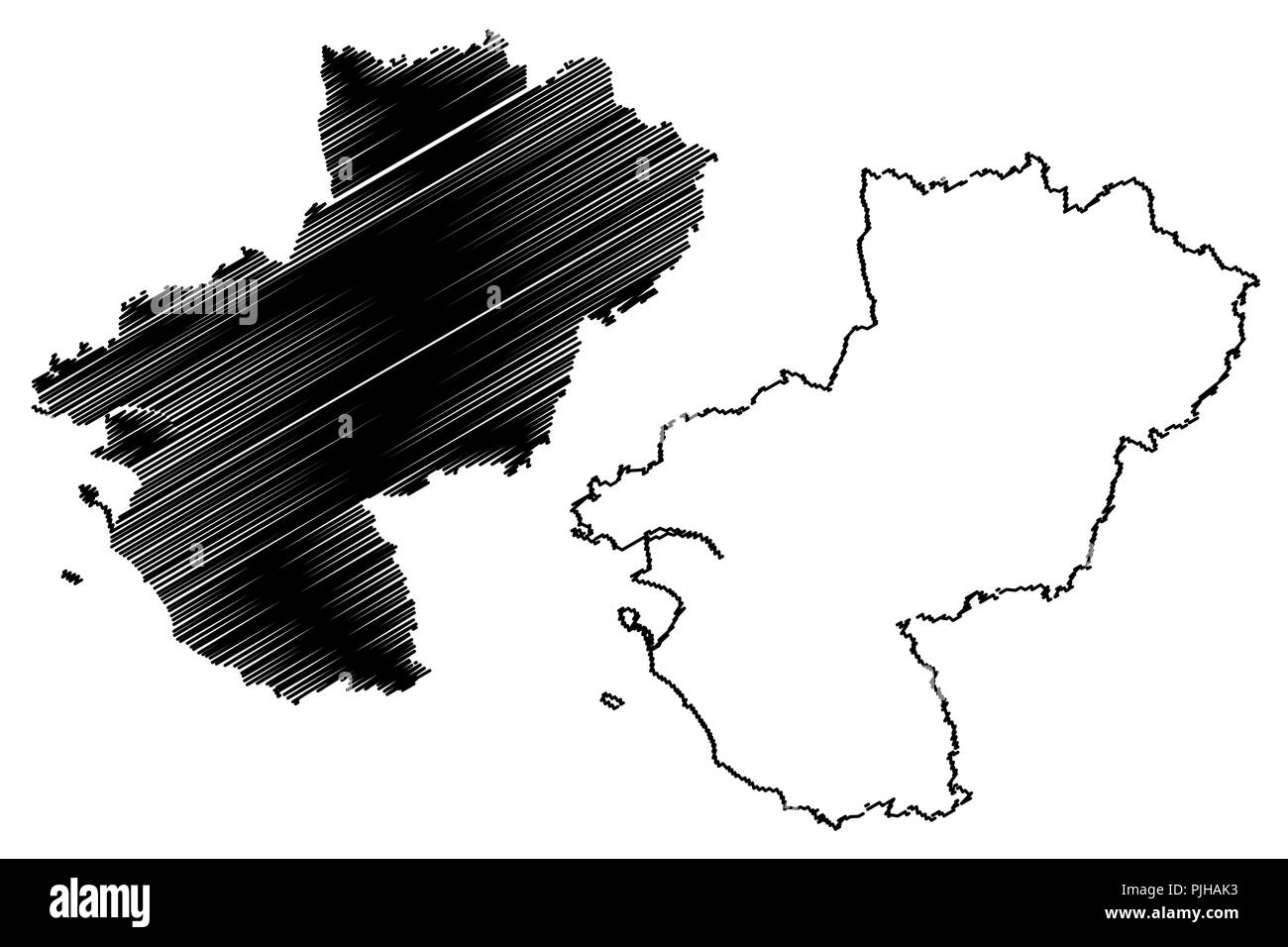 Pays de la Loire (Francia, regione amministrativa, Paese della Loira) mappa illustrazione vettoriale, scribble schizzo Pays de la Loire mappa Illustrazione Vettoriale