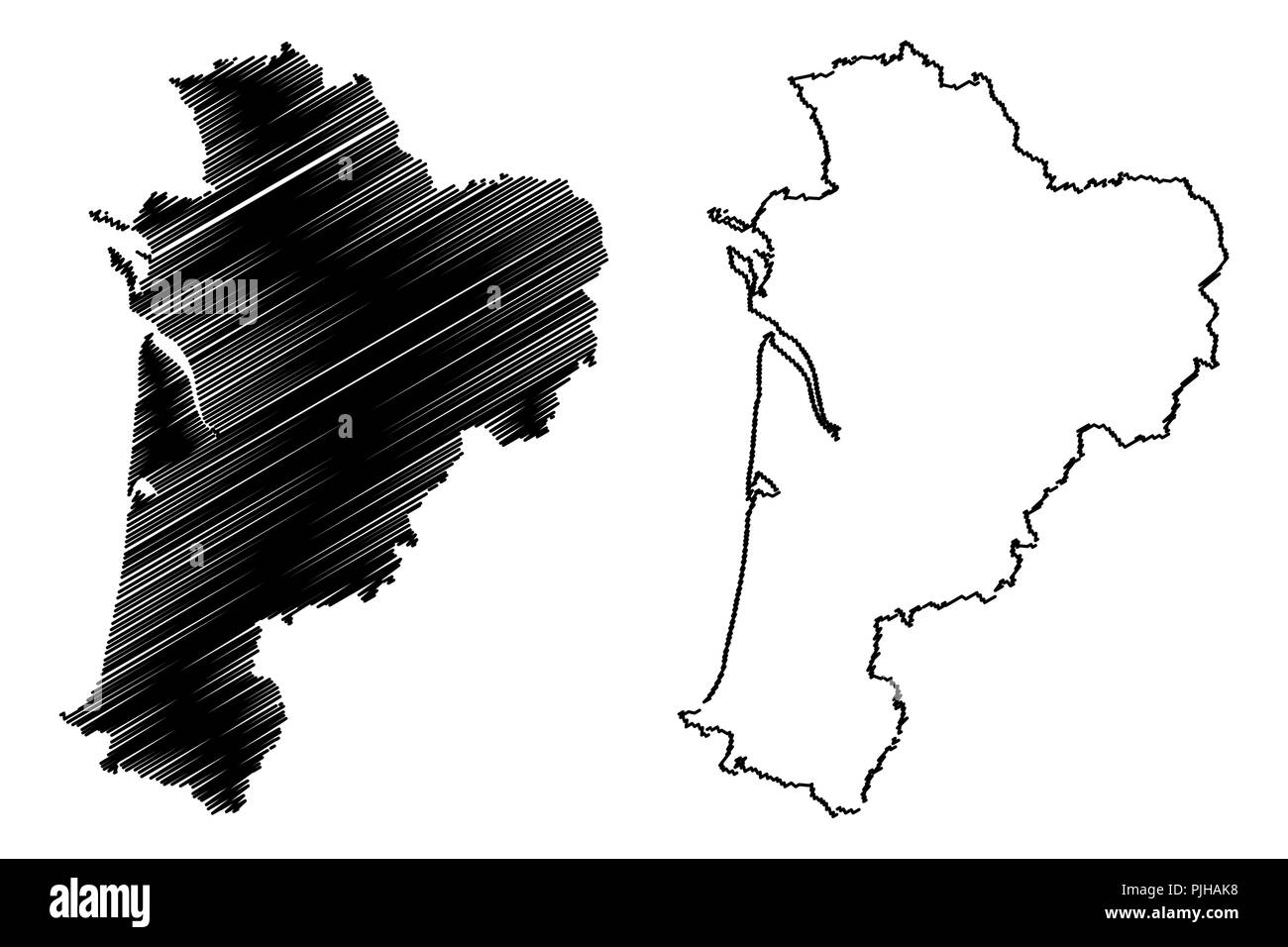 Nouvelle-Aquitaine (Francia, regione amministrativa) mappa illustrazione vettoriale, scribble schizzo Nouvelle-Aquitaine (Aquitania, Limousin e Poitou-Charent Illustrazione Vettoriale