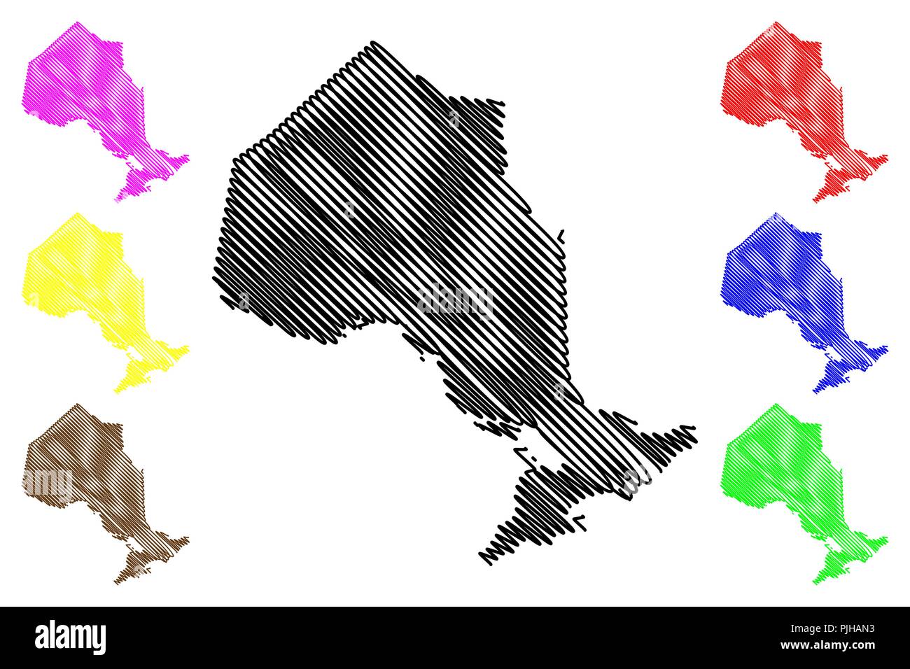 Ontario (province e territori del Canada) mappa illustrazione vettoriale, scribble sketch mappa di Ontario Illustrazione Vettoriale