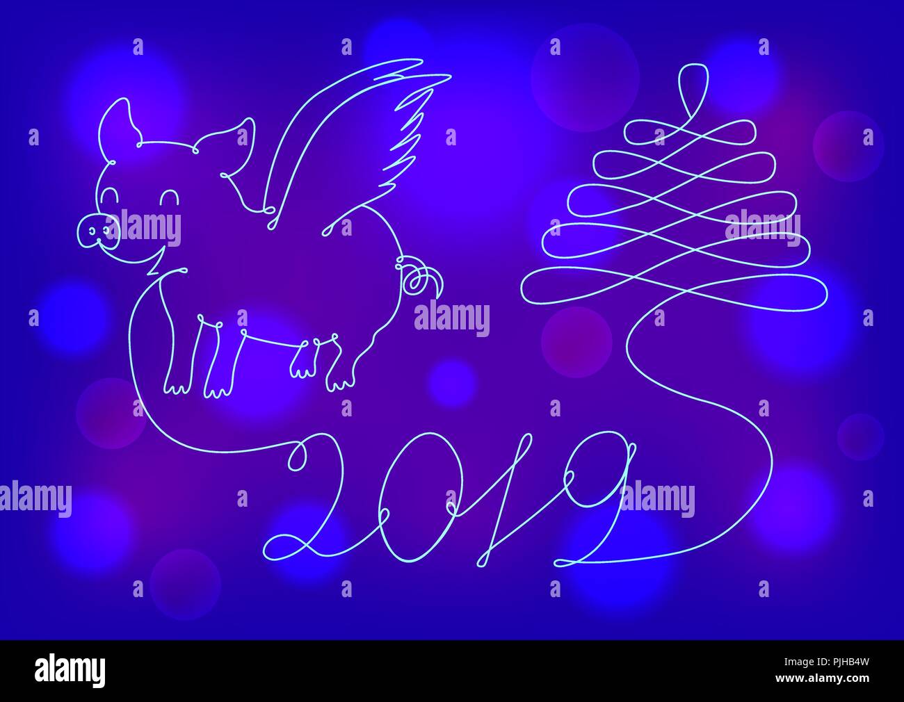 Abstract Anno nuovo simbolo 2019 su un sfondo al neon Illustrazione Vettoriale