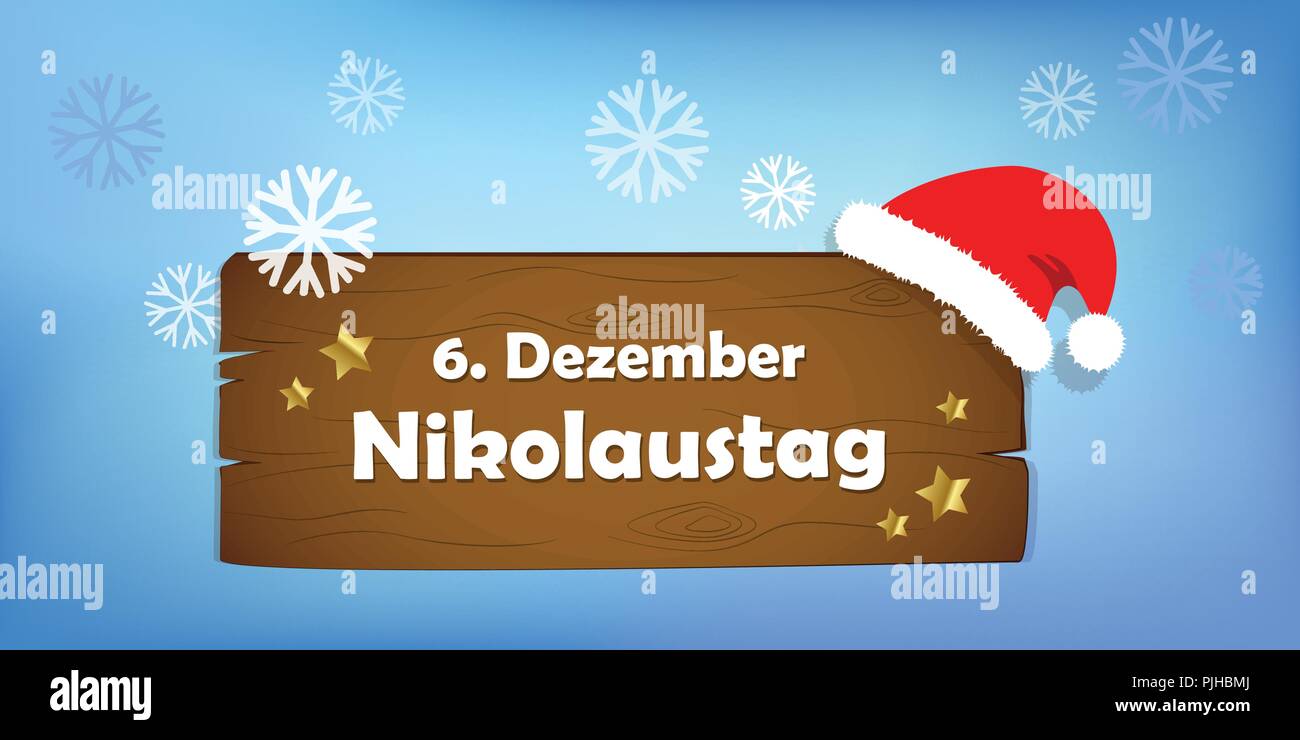 Cartello in legno 6 dicembre Saint Nicholas giorno sfondo neve illustrazione vettoriale Illustrazione Vettoriale