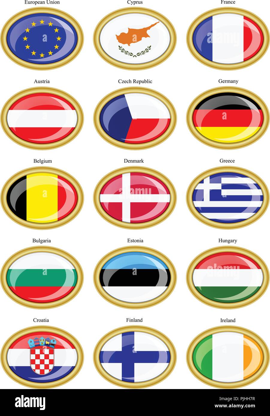 Set di icone. Le bandiere della Unione Europea. Illustrazione Vettoriale