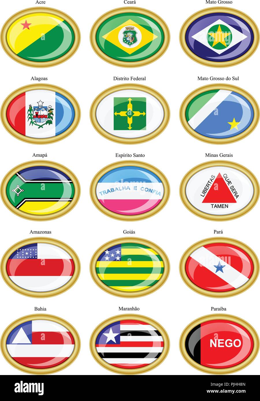 Set di icone. Bandiere degli Stati brasiliani. Illustrazione Vettoriale