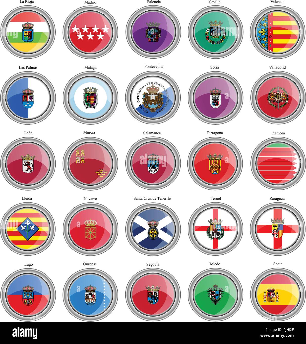 Set di icone. Province di Spagna bandiere. Vettore. Illustrazione Vettoriale