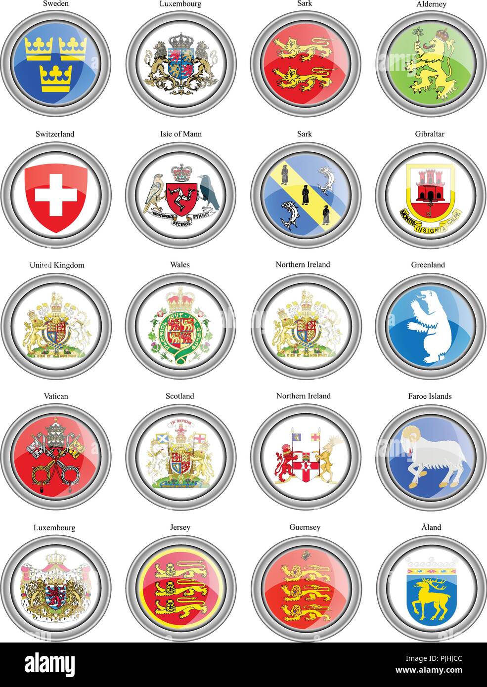 Set di icone. Stemma dell'Europa. Illustrazione Vettoriale