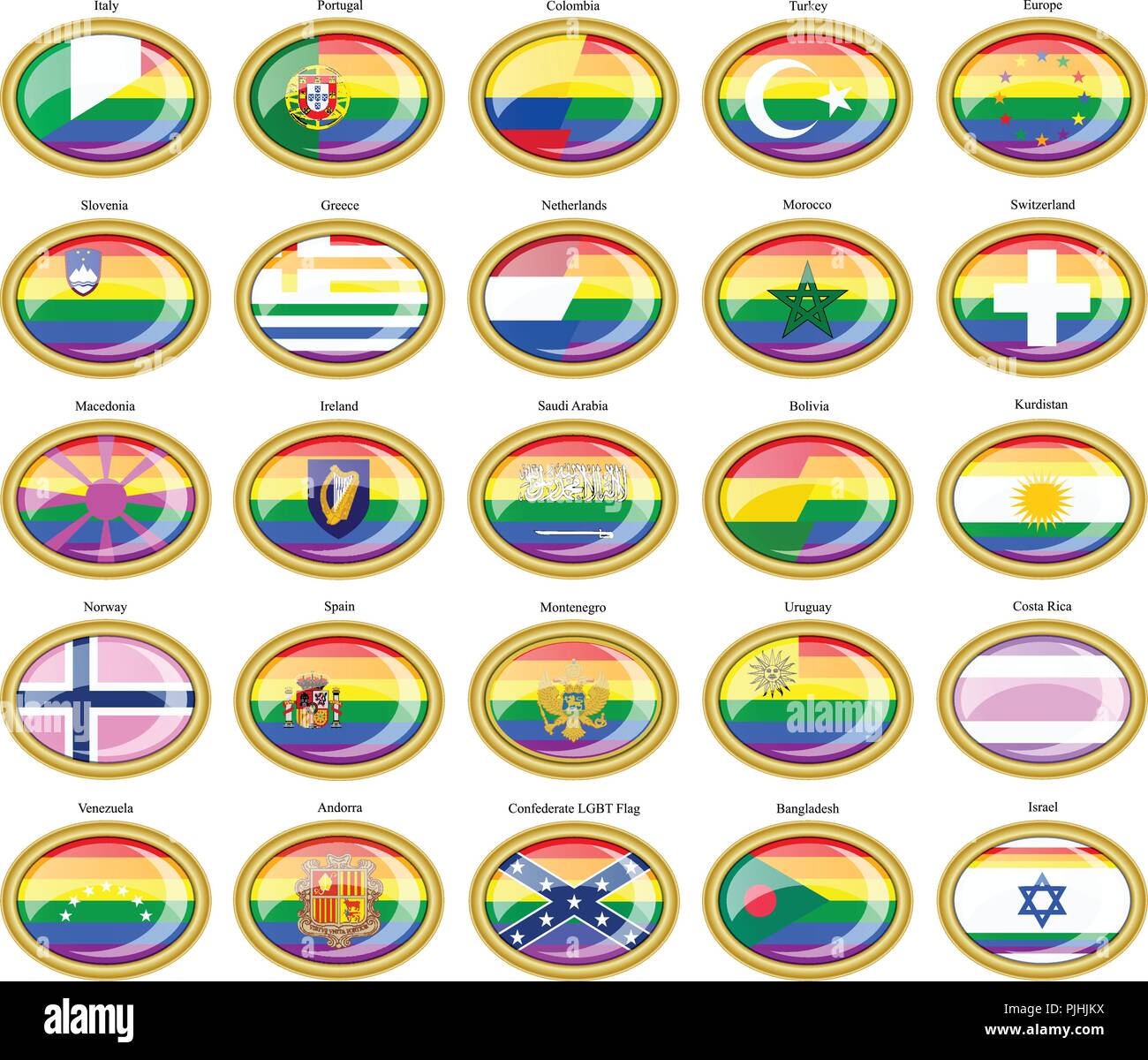 Set di icone. LGBT (gay) flag. Illustrazione Vettoriale
