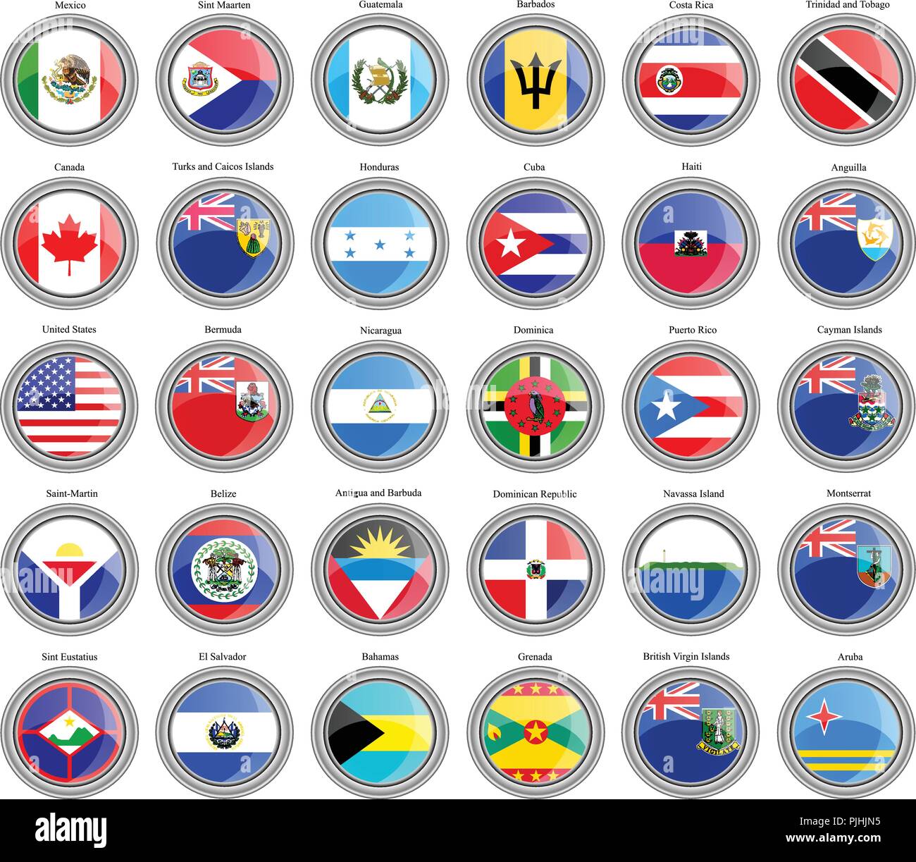 Set di icone. Nord e Centro America's bandiere. Illustrazione Vettoriale