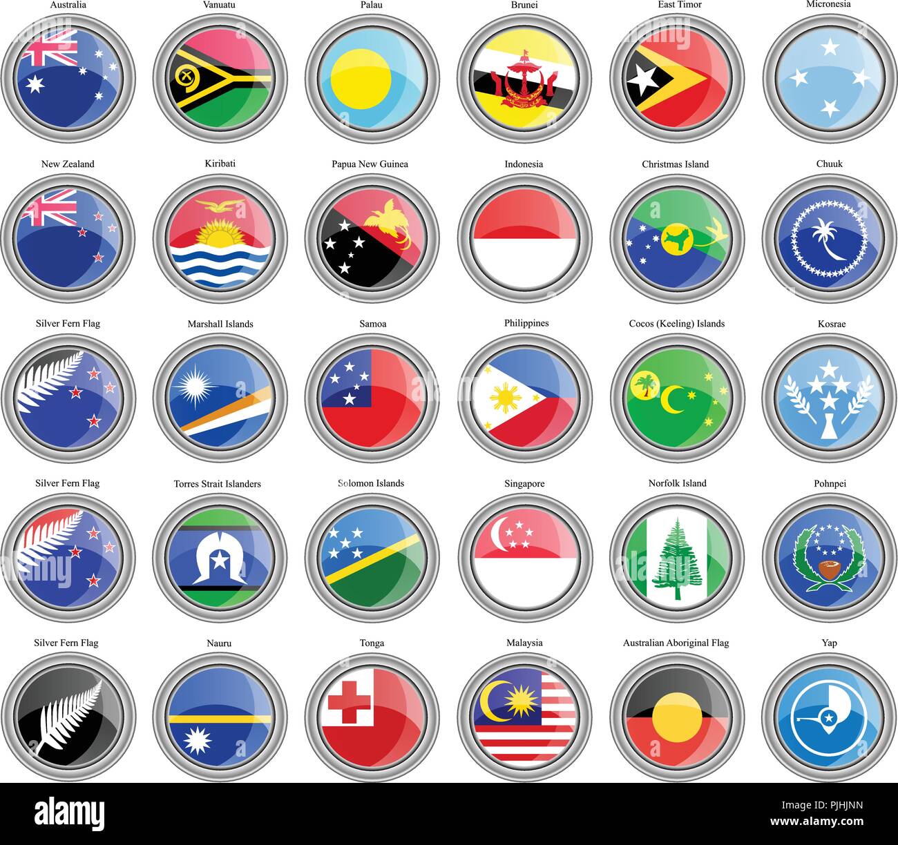 Set di icone. Bandiere di Australia e Oceania. Illustrazione Vettoriale