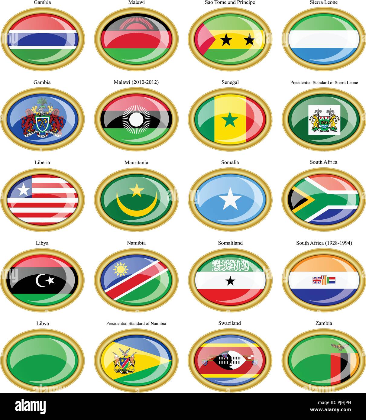 Set di icone. Bandiere dell'Africa. Illustrazione Vettoriale