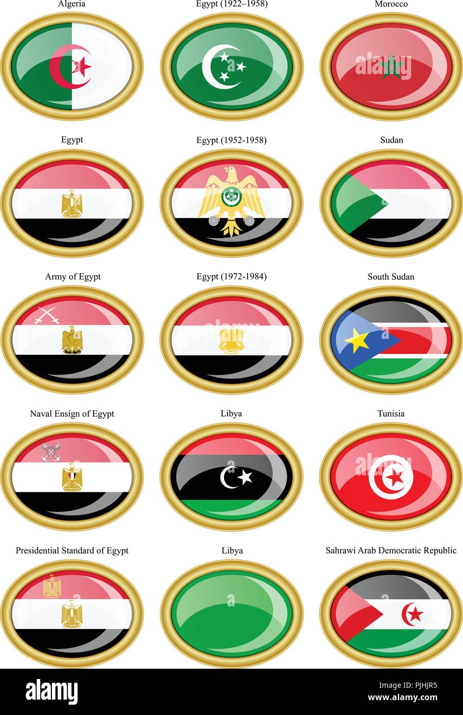 Set di icone. Bandiere del Nord Africa. Illustrazione Vettoriale