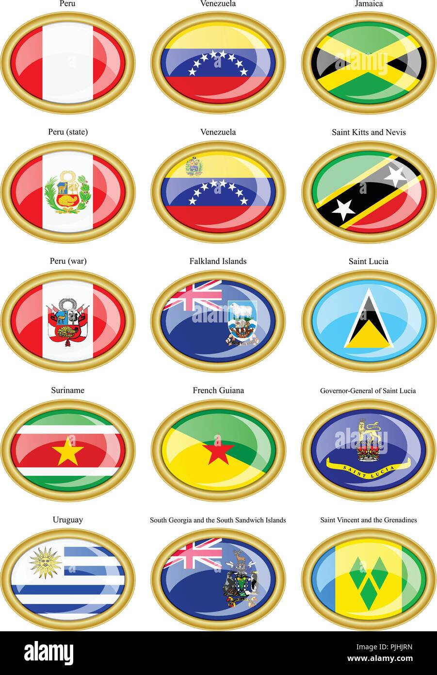 Set di icone. Le bandiere del Sud e America centrale. Illustrazione Vettoriale