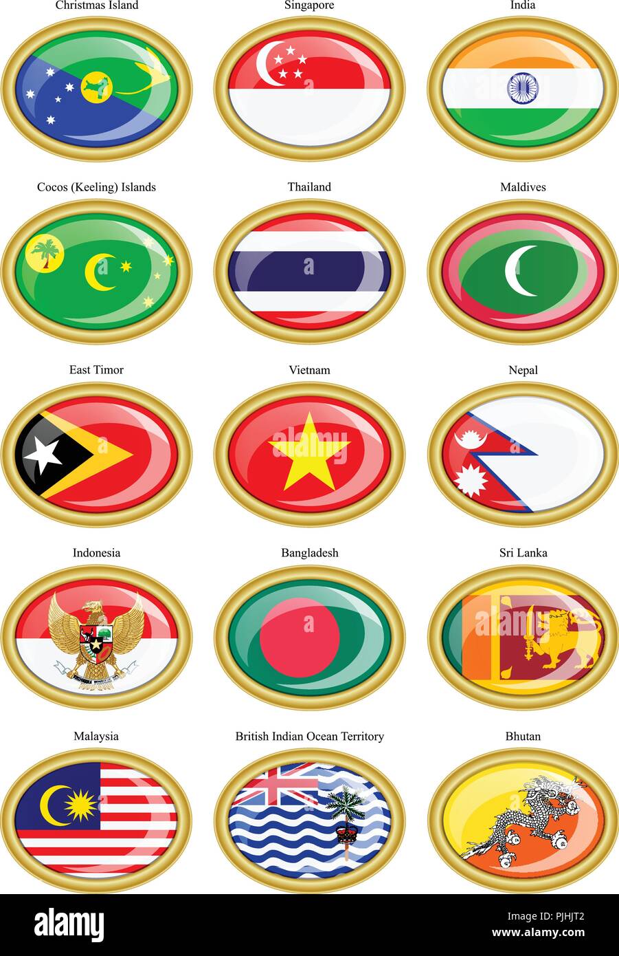 Set di icone. Bandiere dell'Asia meridionale. Illustrazione Vettoriale