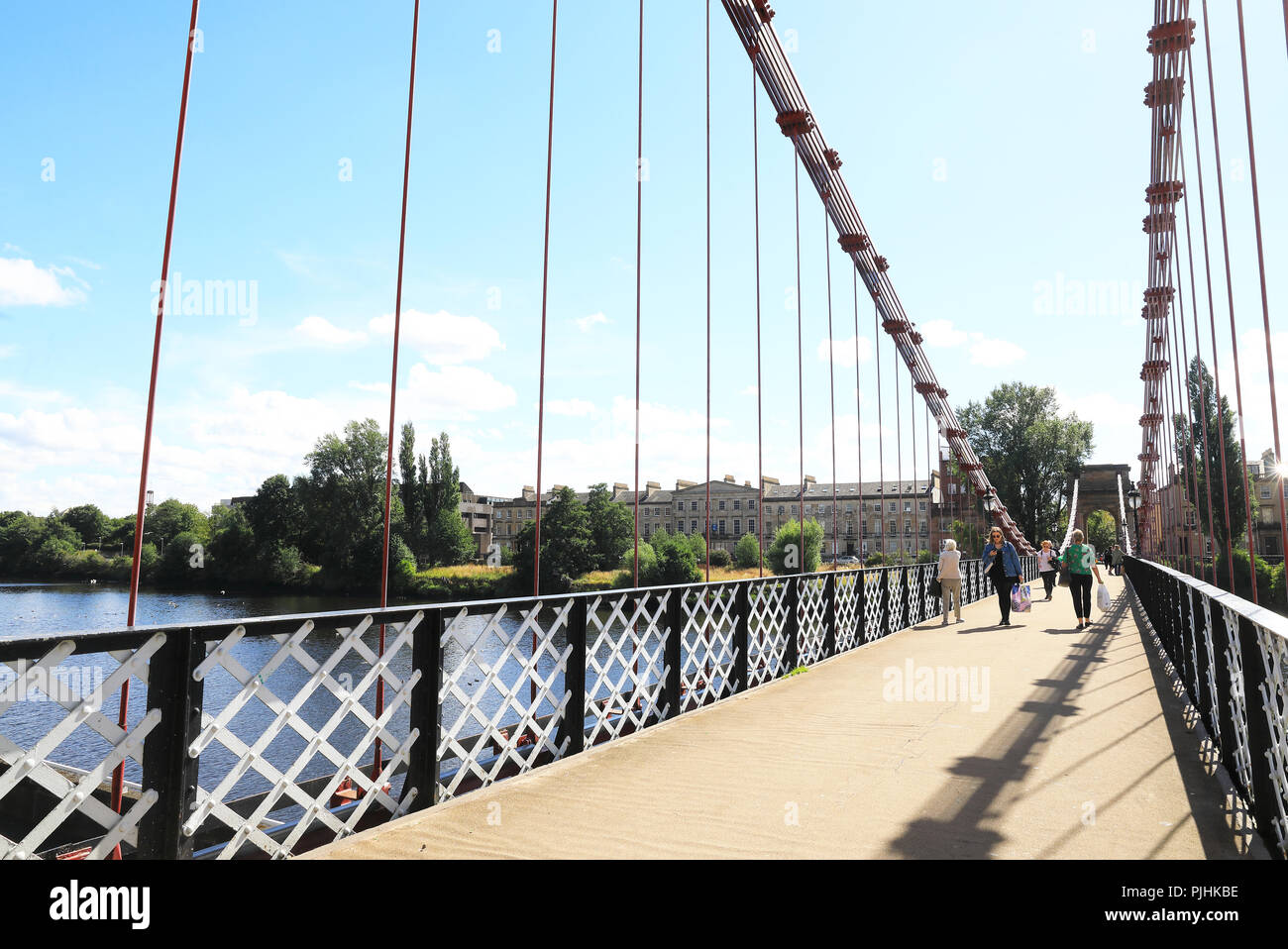 South Portland Street sospensione ponte pedonale sul fiume Clyde, a Glasgow, Regno Unito Foto Stock