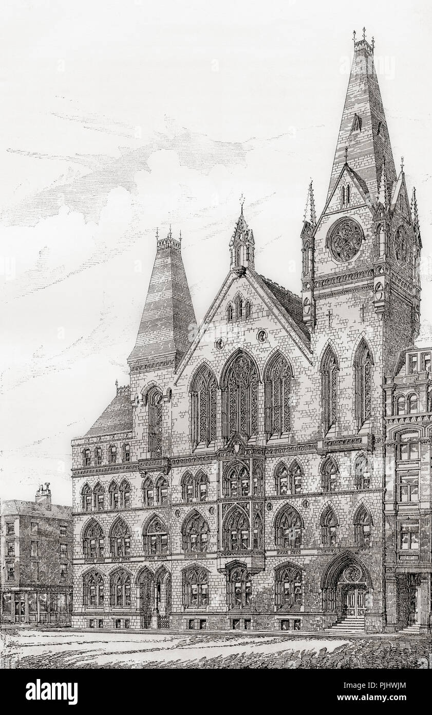 La Congregazione Memorial Hall di Farringdon Street, che occupa il sito della vecchia prigione di flotta, Londra, Inghilterra nel XIX secolo. Costruito nel 1875 è stato in seguito demolita nel 1968. Da Londra Foto, pubblicato 1890. Foto Stock