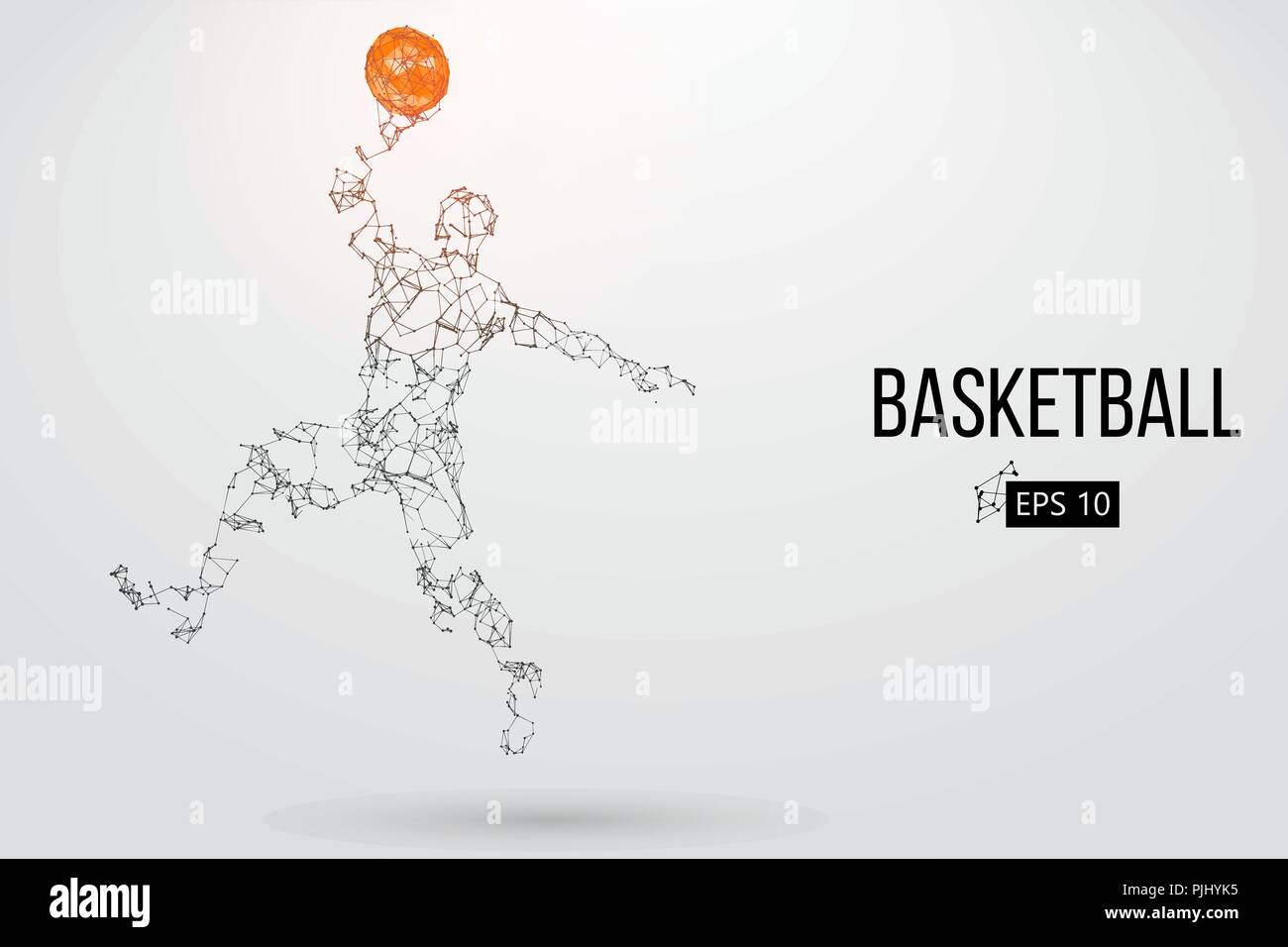 Silhouette di un giocatore di basket. Punti, linee, triangoli, il colore e gli effetti di sfondo su un strati separati, il colore può essere cambiato in un solo clic. Vecto Illustrazione Vettoriale