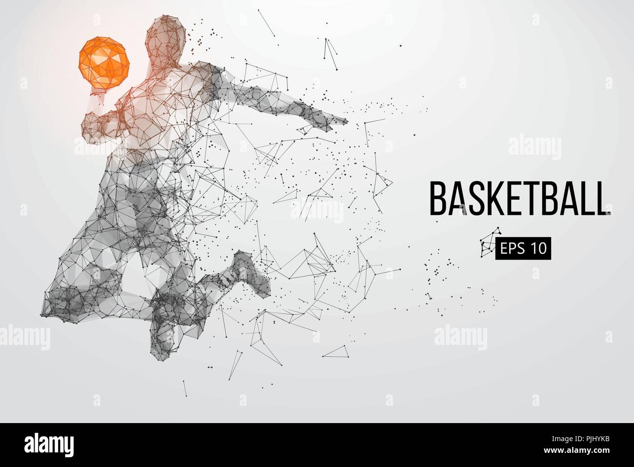 Silhouette di un giocatore di basket. Punti, linee, triangoli, il colore e gli effetti di sfondo su un strati separati, il colore può essere cambiato in un solo clic. Vecto Illustrazione Vettoriale