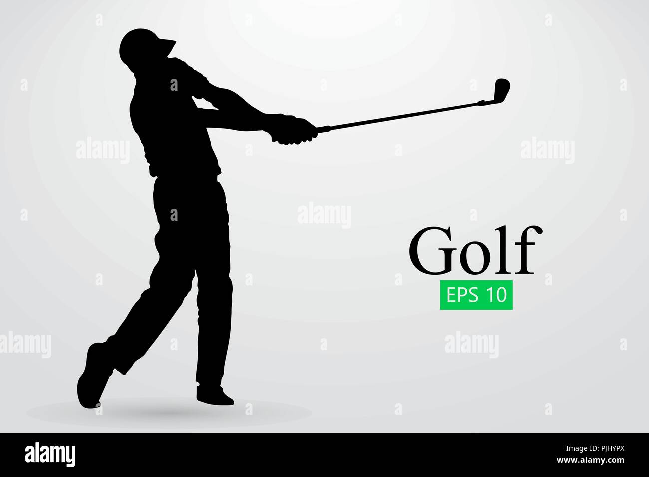 Silhouette di un giocatore di golf. Sfondo e Testo su uno strato separato, il colore può essere cambiato in un solo clic. Illustrazione Vettoriale Illustrazione Vettoriale