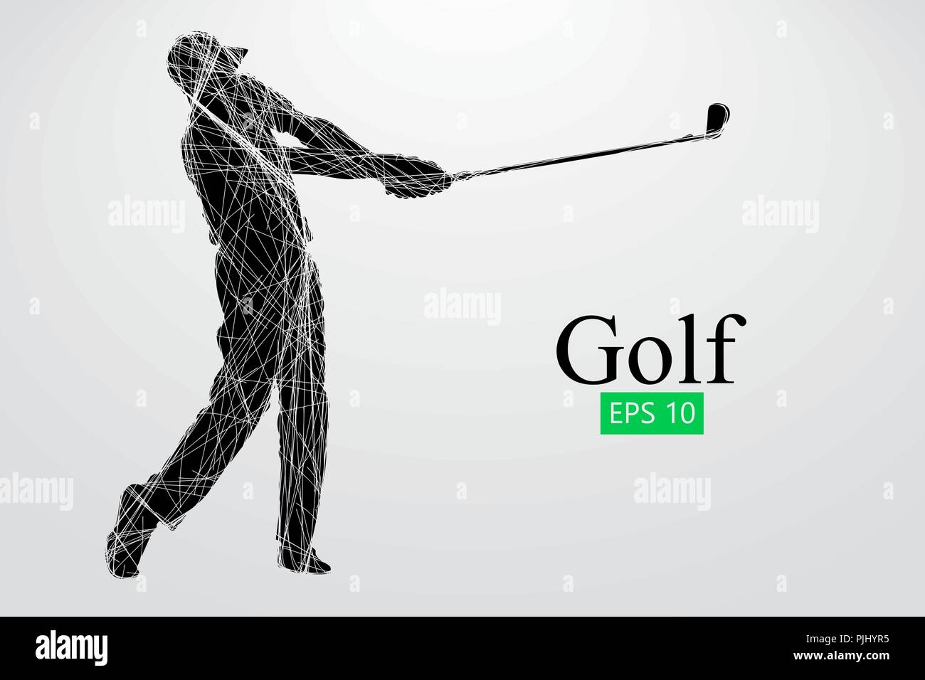 Silhouette di un giocatore di golf. Sfondo e Testo su uno strato separato, il colore può essere cambiato in un solo clic. Illustrazione Vettoriale Illustrazione Vettoriale