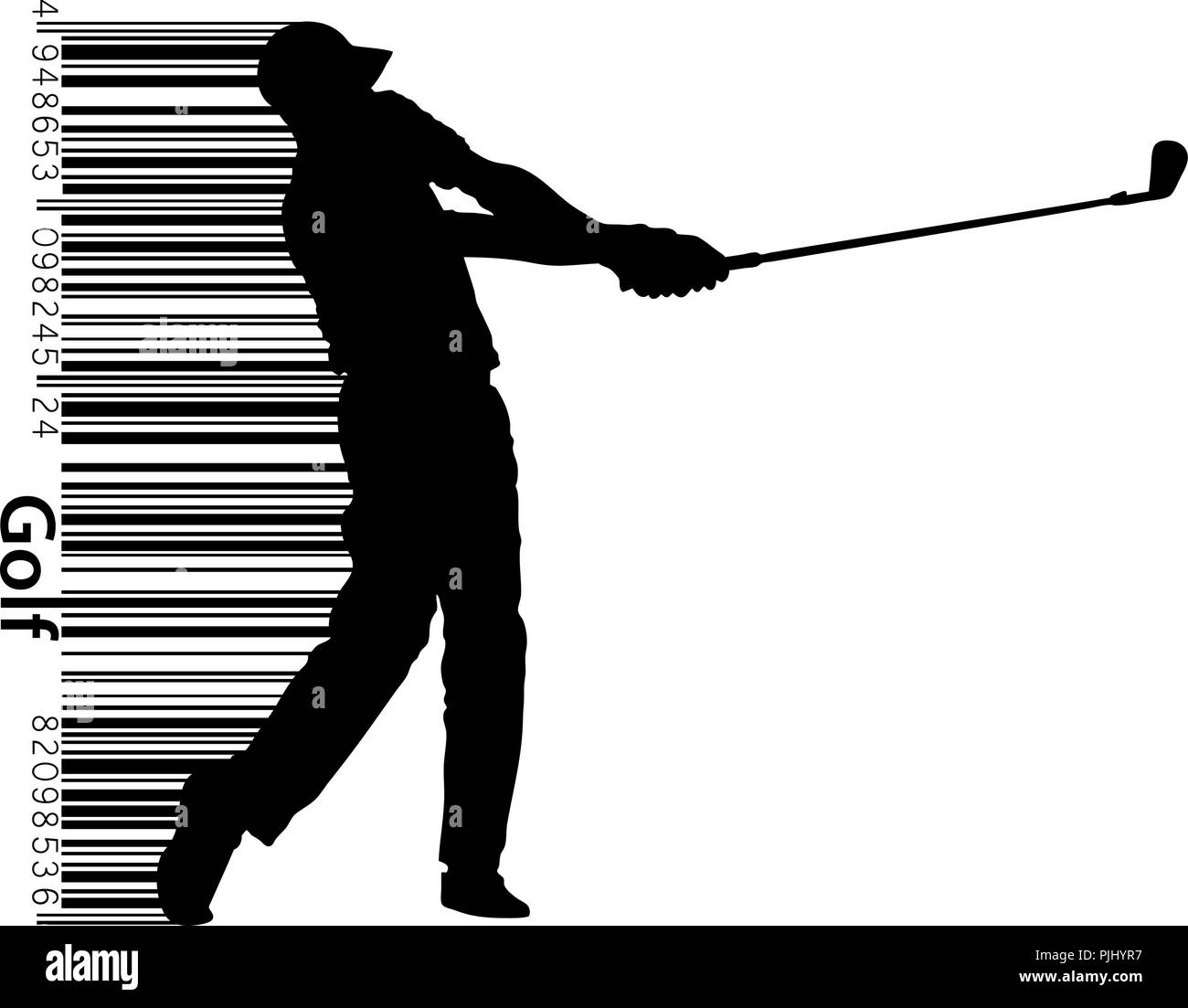 Silhouette di un giocatore di golf. Sfondo e Testo su uno strato separato, il colore può essere cambiato in un solo clic. Illustrazione Vettoriale Illustrazione Vettoriale