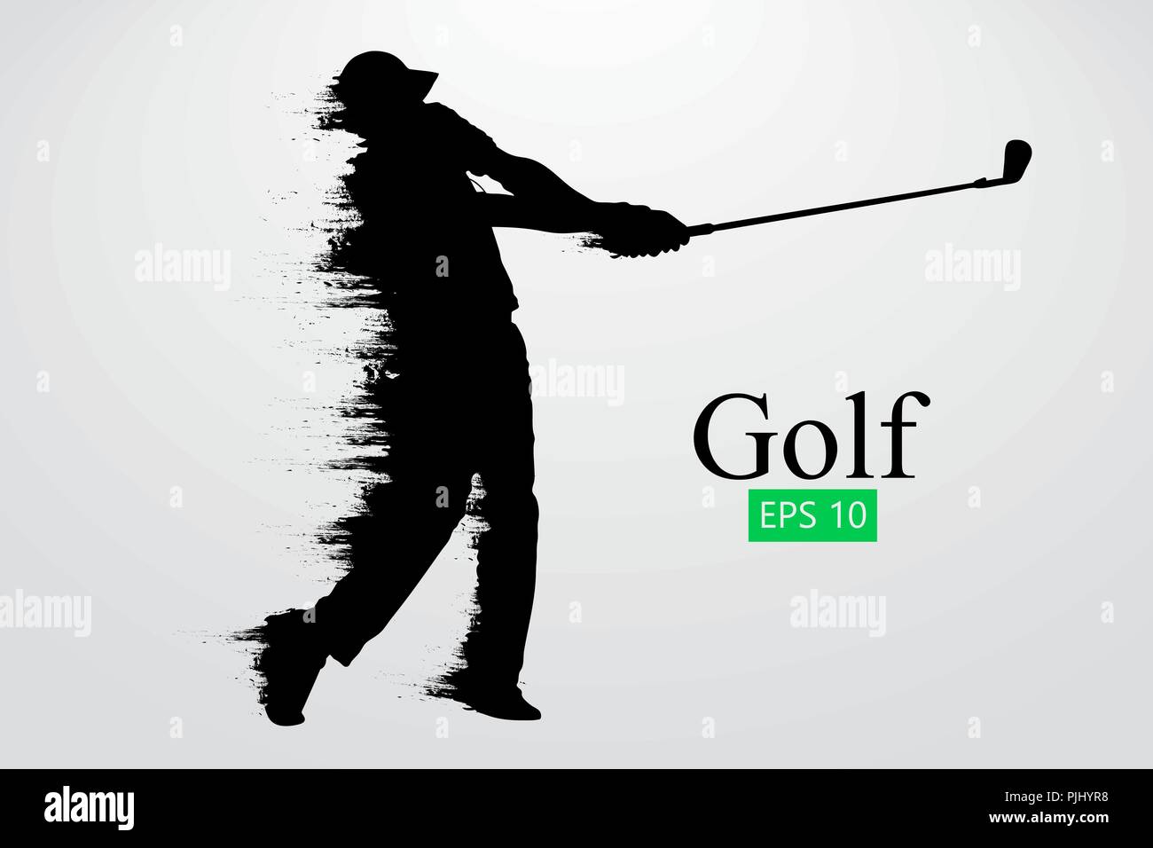 Silhouette di un giocatore di golf. Sfondo e Testo su uno strato separato, il colore può essere cambiato in un solo clic. Illustrazione Vettoriale Illustrazione Vettoriale