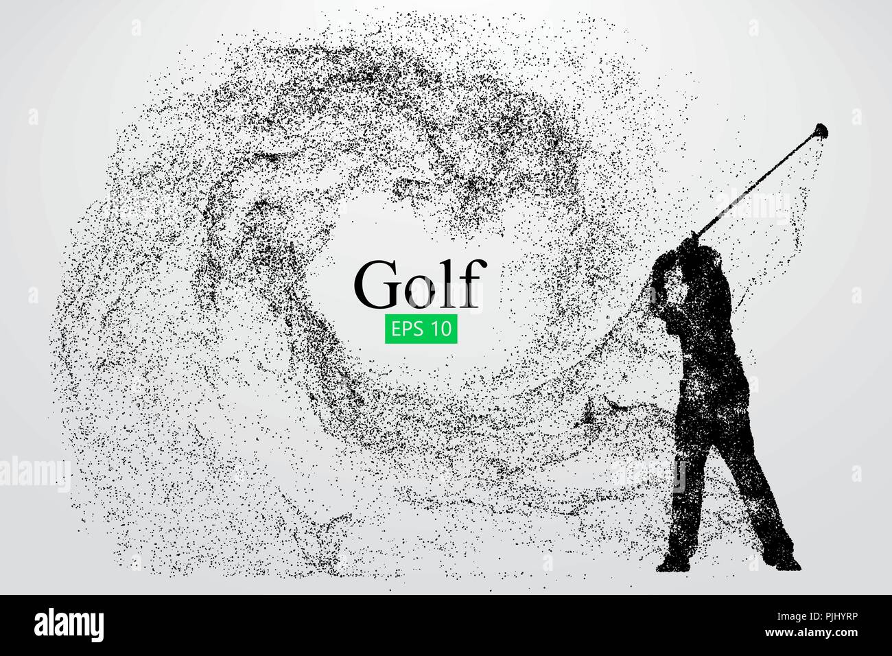 Silhouette di un giocatore di golf. Sfondo e Testo su uno strato separato, il colore può essere cambiato in un solo clic. Illustrazione Vettoriale Illustrazione Vettoriale