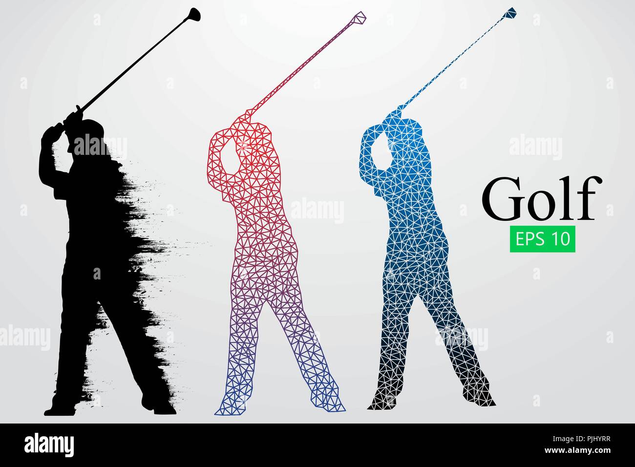 Silhouette di un giocatore di golf. Sfondo e Testo su uno strato separato, il colore può essere cambiato in un solo clic. Illustrazione Vettoriale Illustrazione Vettoriale