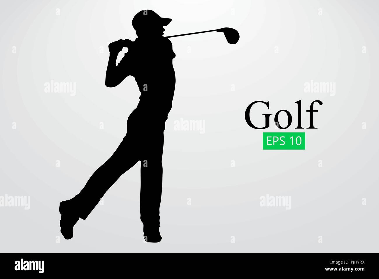 Silhouette di un giocatore di golf. Sfondo e Testo su uno strato separato, il colore può essere cambiato in un solo clic. Illustrazione Vettoriale Illustrazione Vettoriale