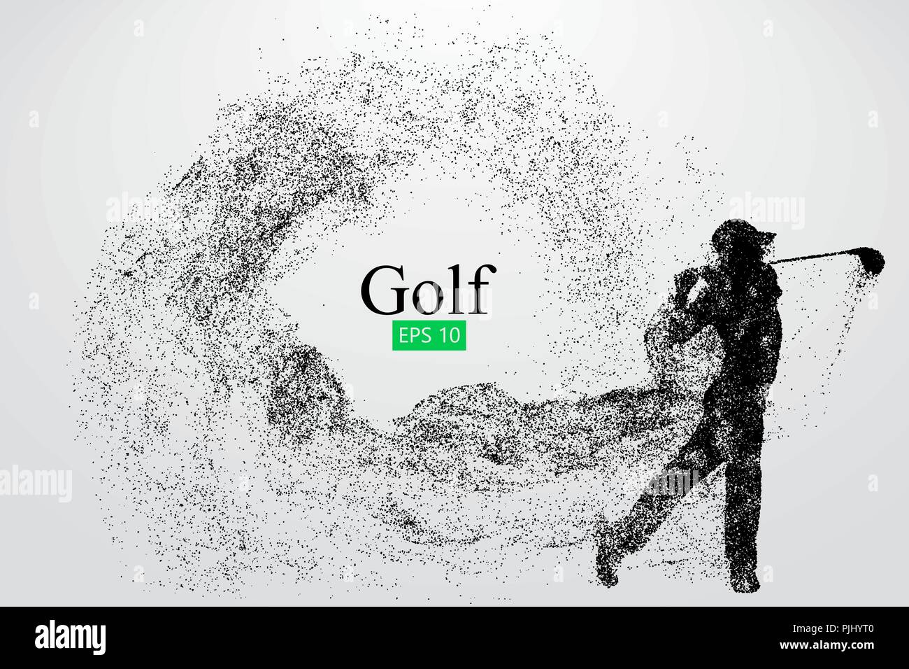 Silhouette di un giocatore di golf. Sfondo e Testo su uno strato separato, il colore può essere cambiato in un solo clic. Illustrazione Vettoriale Illustrazione Vettoriale