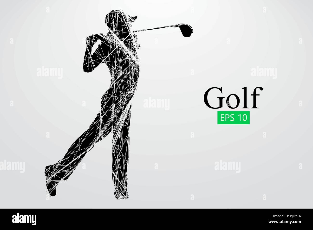 Silhouette di un giocatore di golf. Sfondo e Testo su uno strato separato, il colore può essere cambiato in un solo clic. Illustrazione Vettoriale Illustrazione Vettoriale