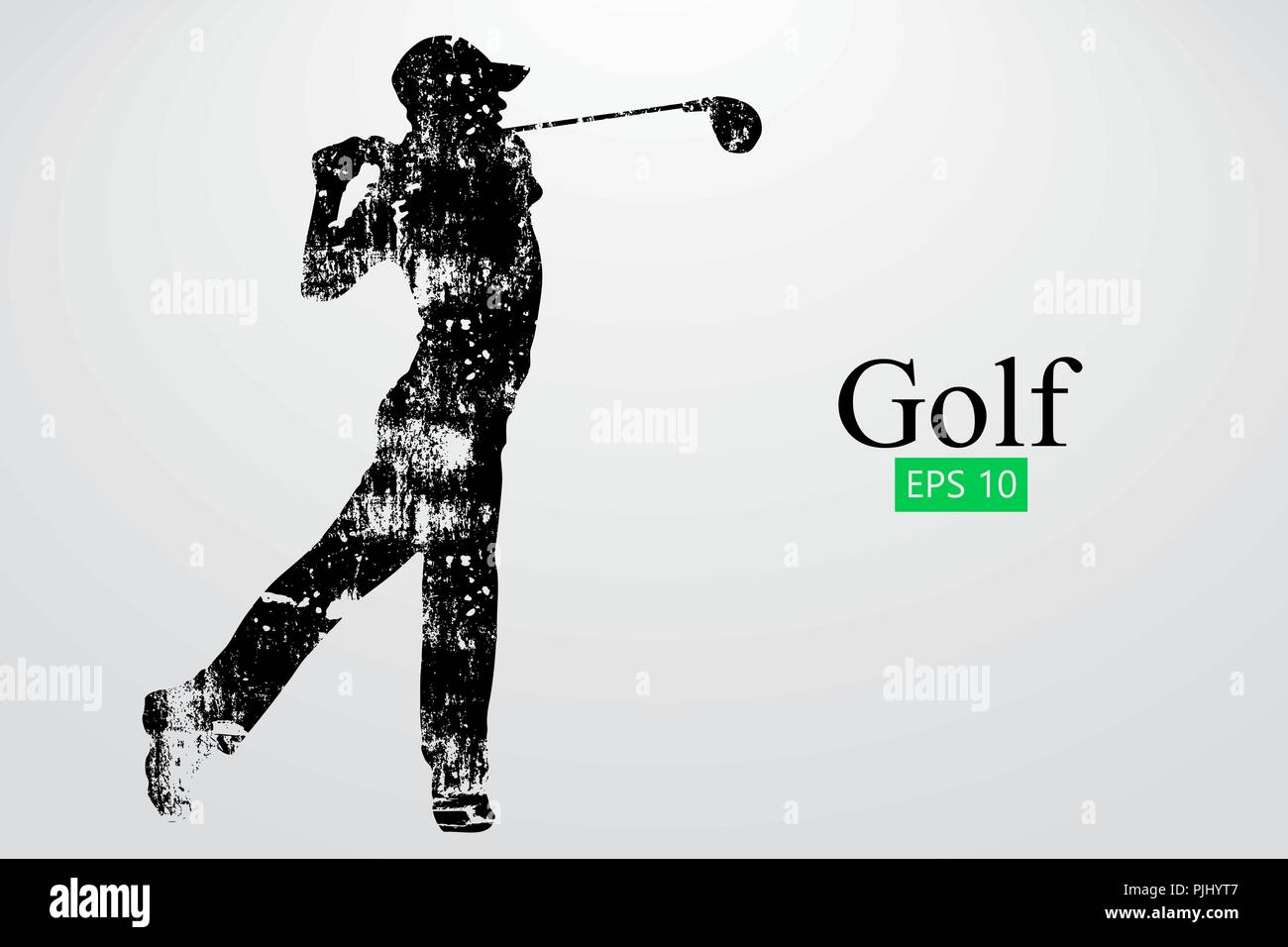 Silhouette di un giocatore di golf. Sfondo e Testo su uno strato separato, il colore può essere cambiato in un solo clic. Illustrazione Vettoriale Illustrazione Vettoriale