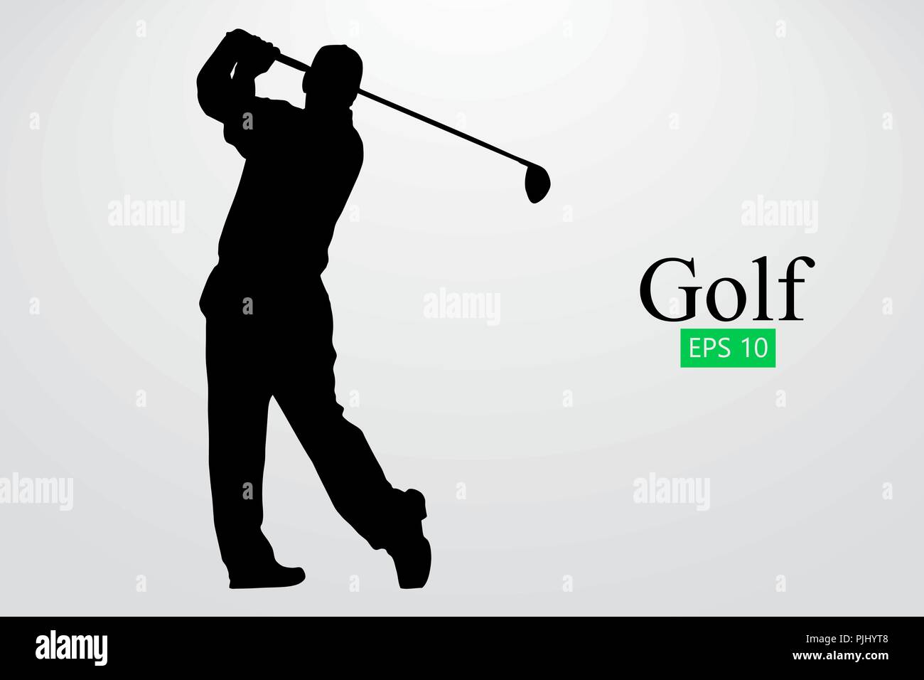 Silhouette di un giocatore di golf. Sfondo e Testo su uno strato separato, il colore può essere cambiato in un solo clic. Illustrazione Vettoriale Illustrazione Vettoriale