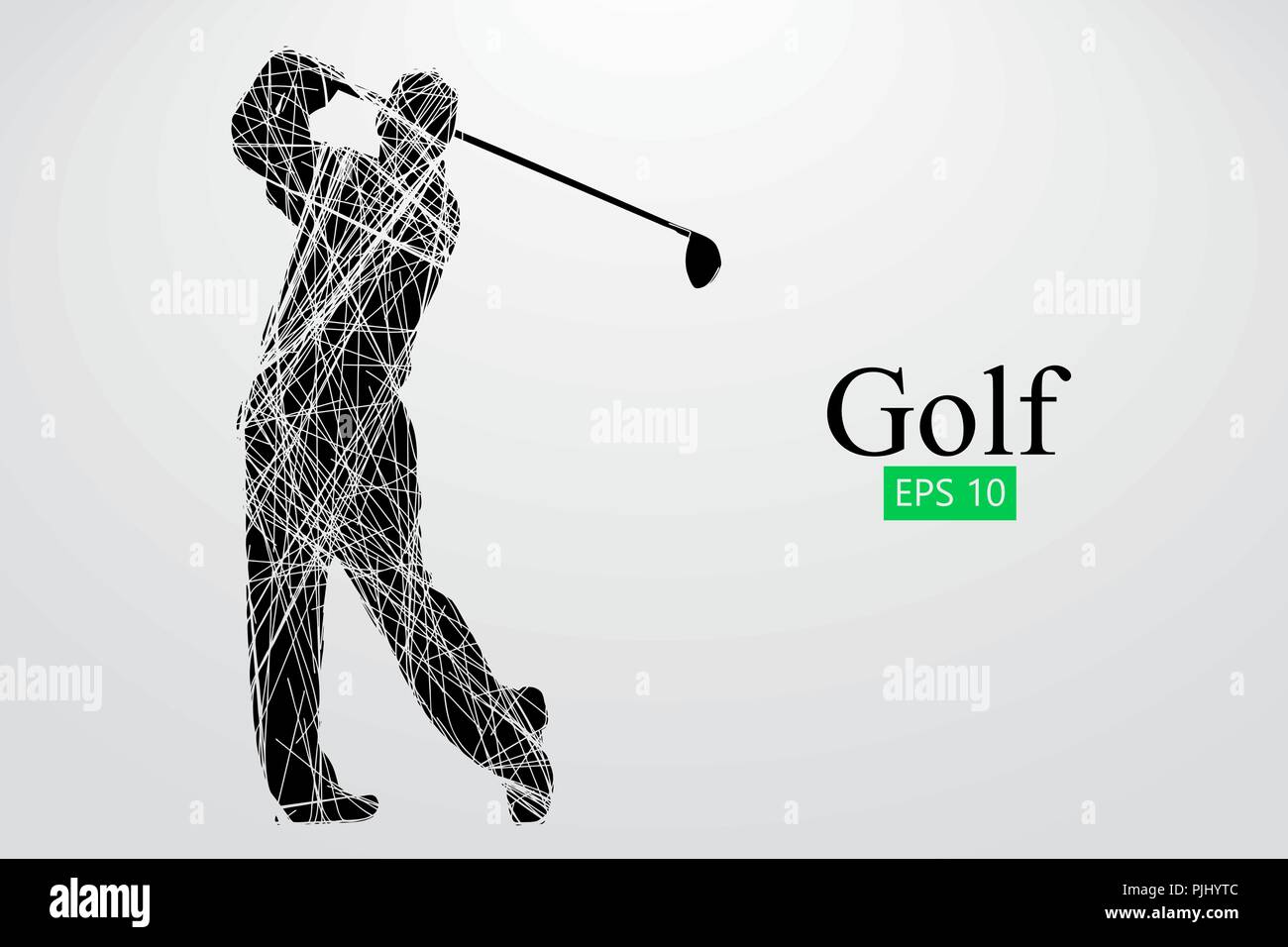 Silhouette di un giocatore di golf. Sfondo e Testo su uno strato separato, il colore può essere cambiato in un solo clic. Illustrazione Vettoriale Illustrazione Vettoriale