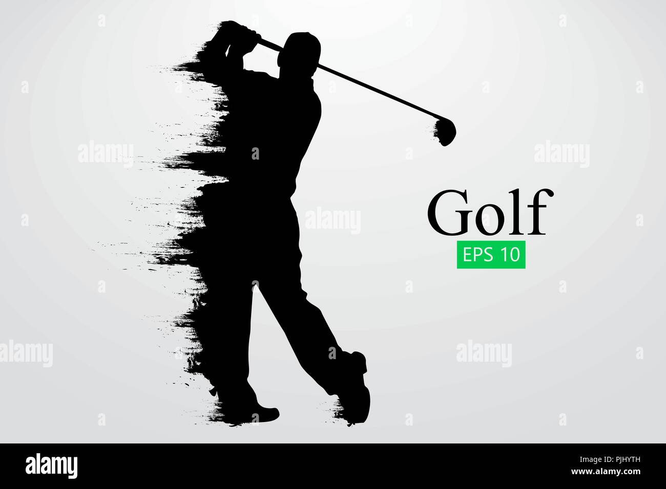 Silhouette di un giocatore di golf. Sfondo e Testo su uno strato separato, il colore può essere cambiato in un solo clic. Illustrazione Vettoriale Illustrazione Vettoriale