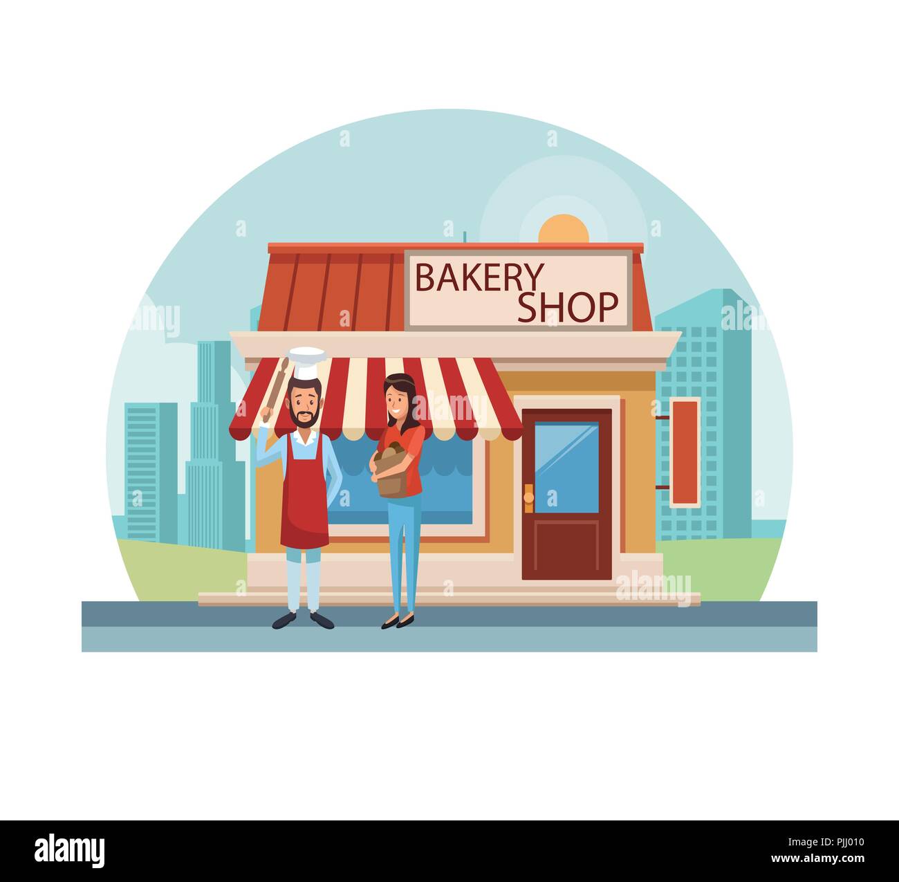 Bakery Shop in città Illustrazione Vettoriale