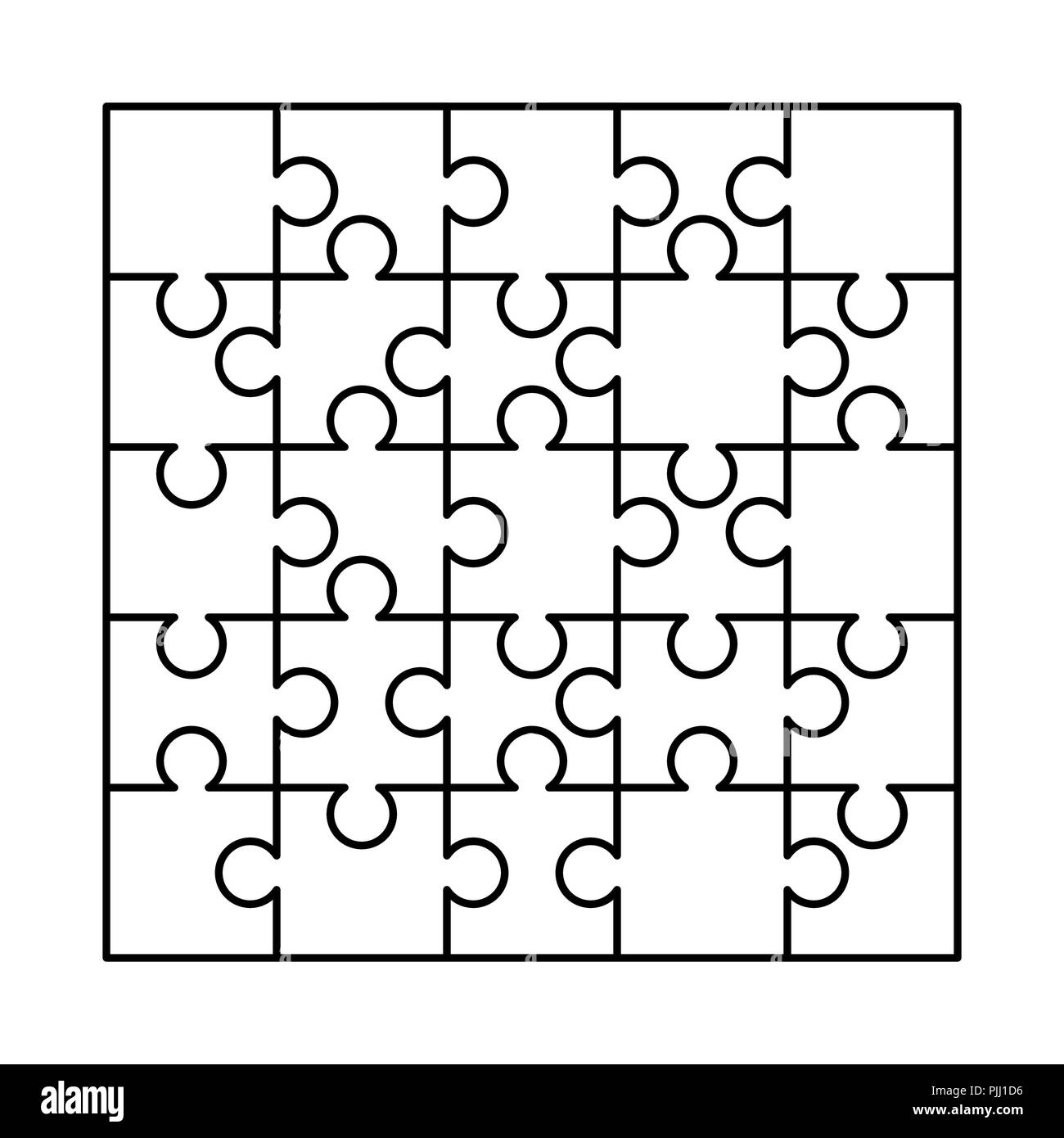 Bianco 25 Pezzi di puzzle disposti in un quadrato. Puzzle template pronti  per la stampa. Linee guida di taglio isolato su bianco Immagine e  Vettoriale - Alamy