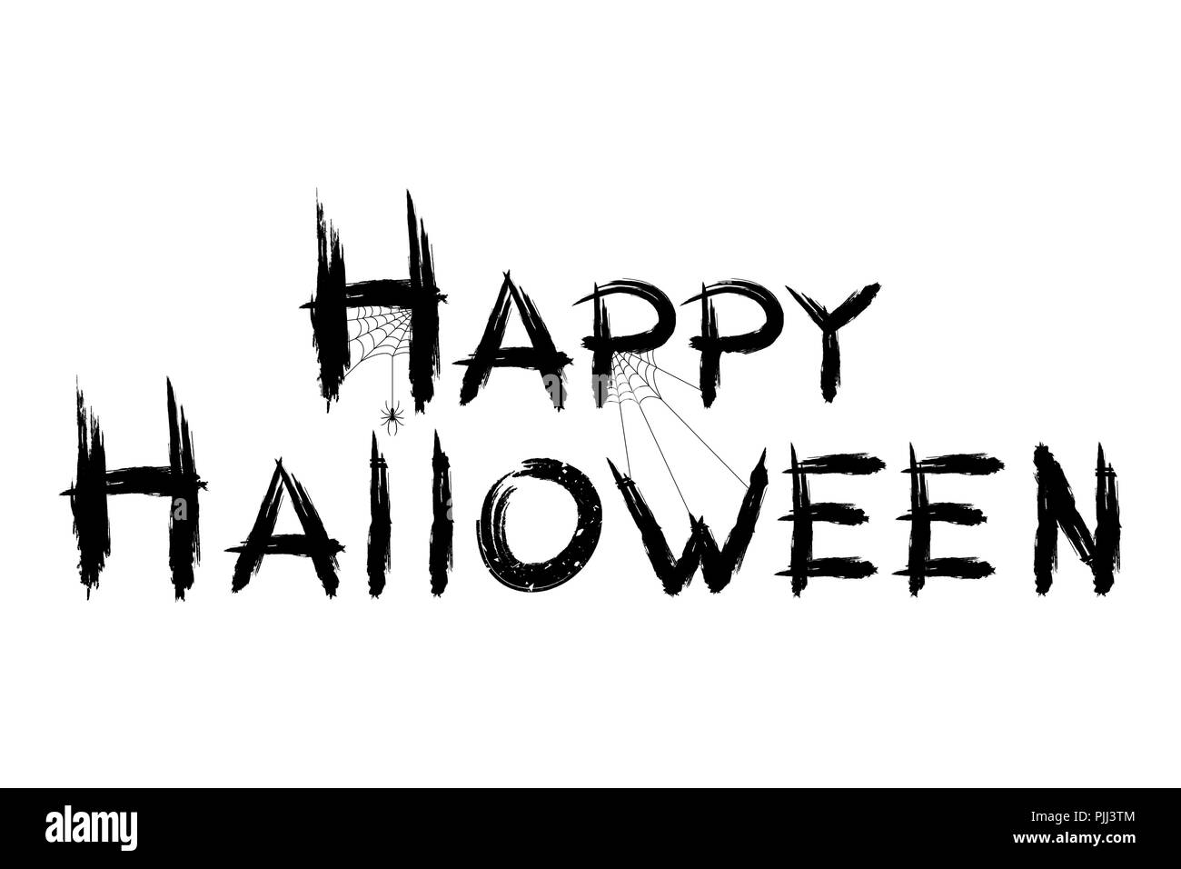 Happy Halloween. Iscrizione nero in stile grunge. La calligrafia dal grunge pennello. Crociera su un web. Terribile coperchio festosa. Illustrazione Vettoriale Illustrazione Vettoriale