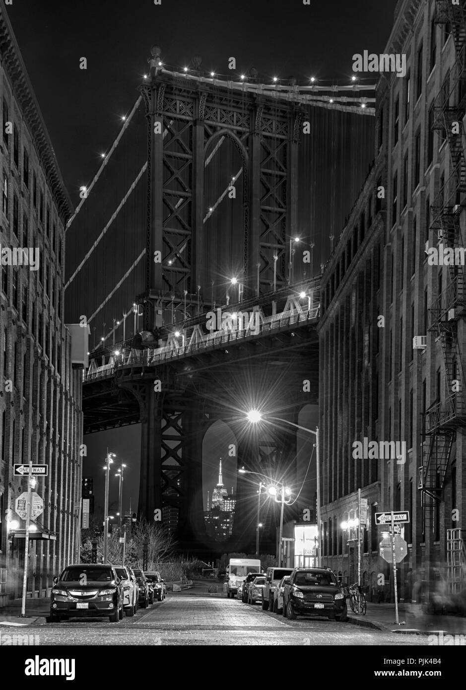 Manhattan Bridge a Brooklyn, New York City, Stati Uniti d'America Foto Stock