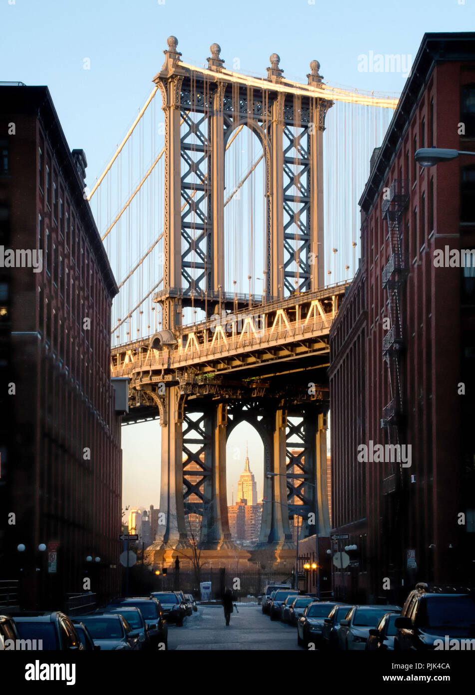 Ponte di Manhattan a New York City, Manhattan Manhattan con lo skyline di Manhattan, fotografata da Brooklyn, Foto Stock