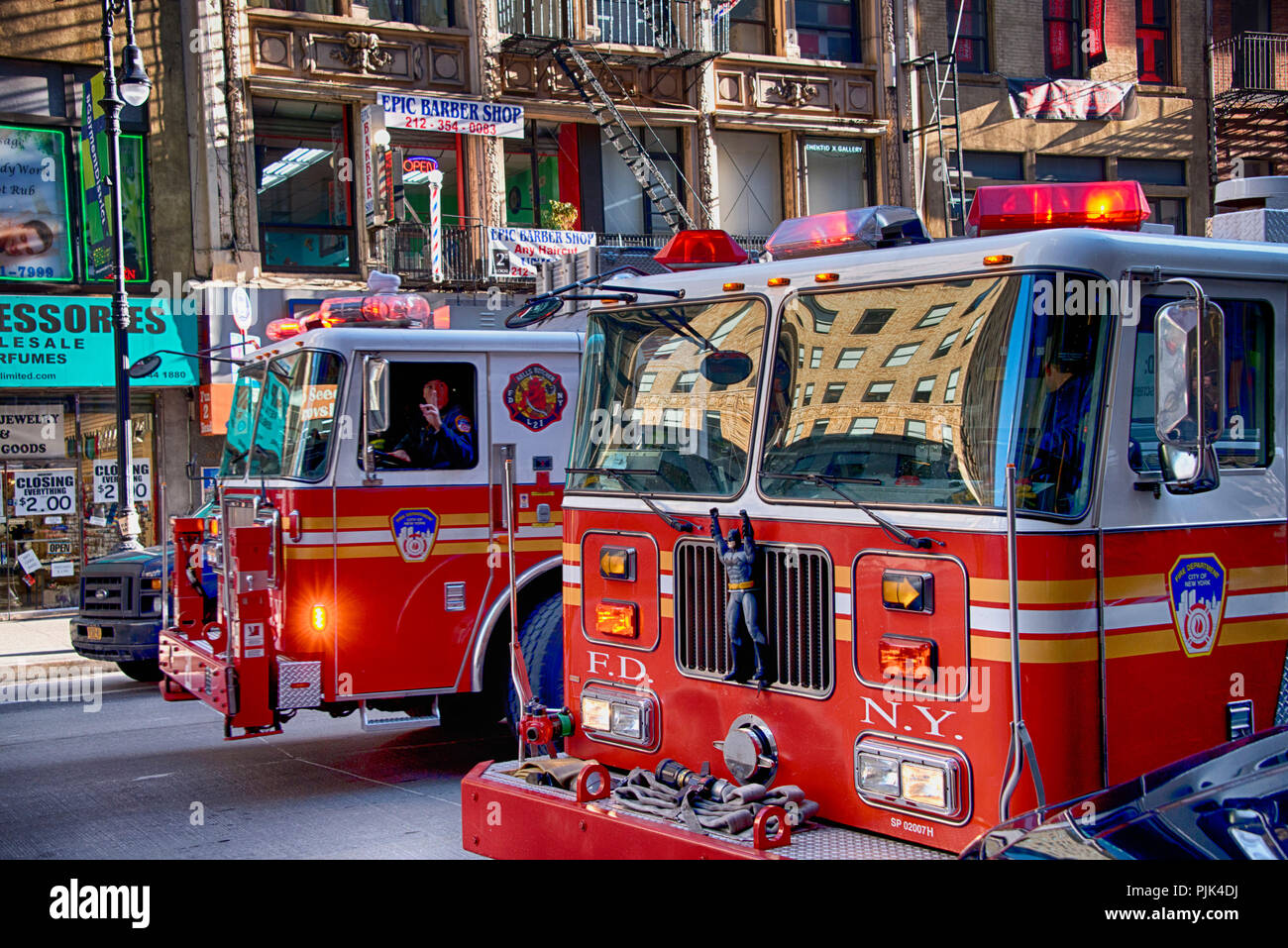 Fire eseguire a Manhattan, New York City, Stati Uniti d'America Foto Stock