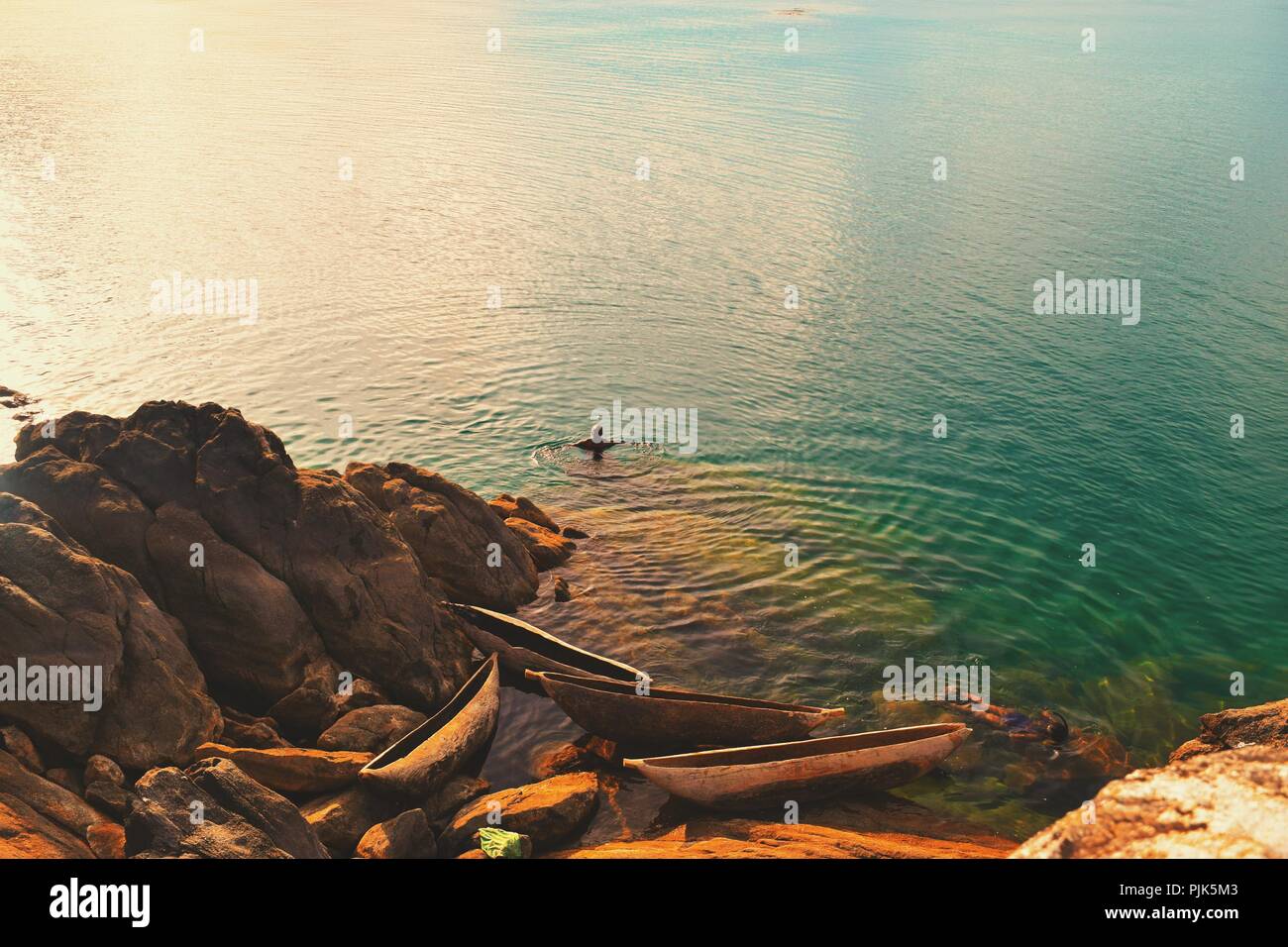 Golden ora a Kande Beach, il Lago Malawi,Malawi Foto Stock