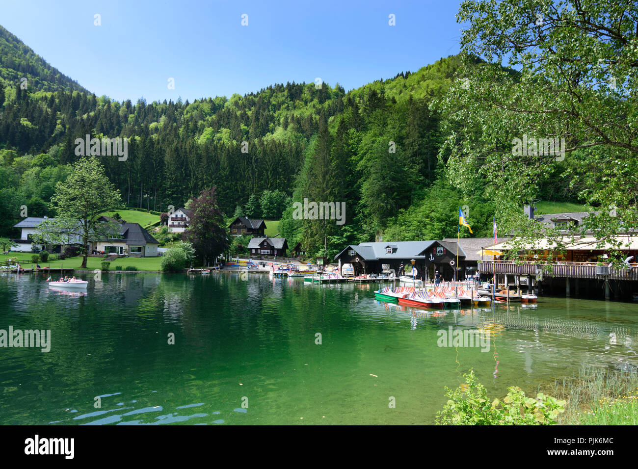 Lunz? am See, lago Lunzer vedere, barca a noleggio, boat house in bassa Austria (Niederösterreich), Mostviertel regione Foto Stock